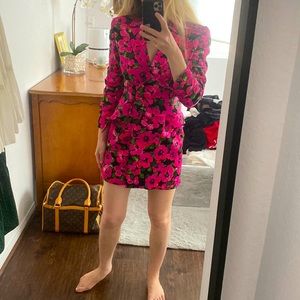 Zara pink floral belted blazer dress size S